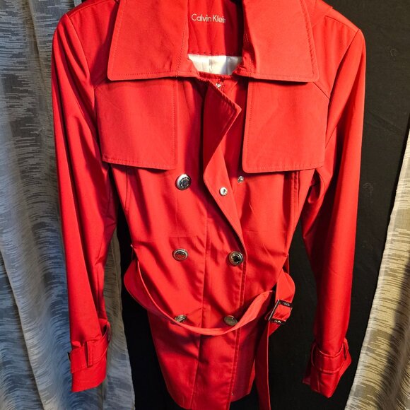 Calvin Klien Red Trench Coat Jacket Women's Small - Picture 1 of 12